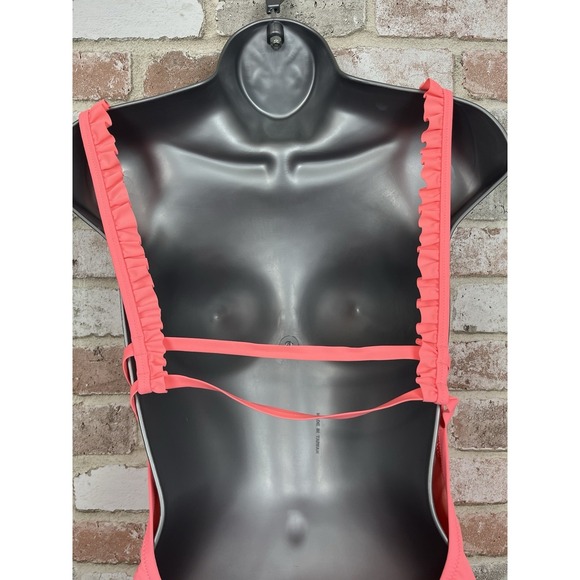 Victoria Secret Coral Orange One piece Swim Suit Ruffle Strap Sz L - Picture 4 of 11